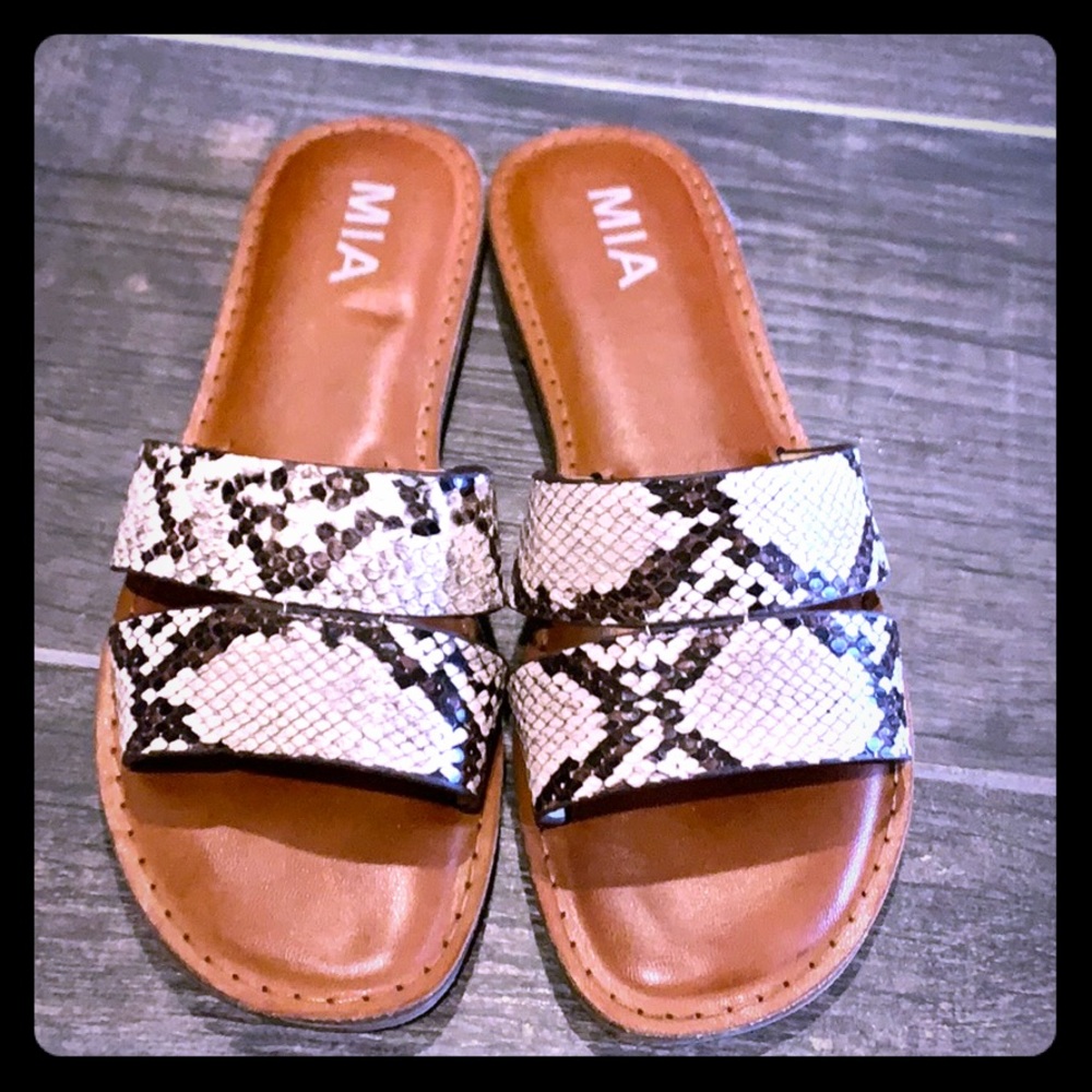 Mia snakeskin slide sandals